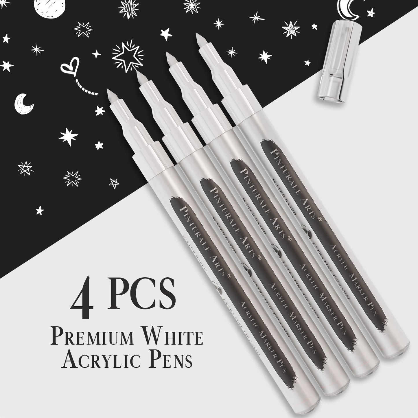 Set 4 Rotuladores Acrílicos Blancos | Rotulador Blanco Punta Fina 0,7mm | Para Pintar Piedras, Metal, Tela, Ceramica, Madera