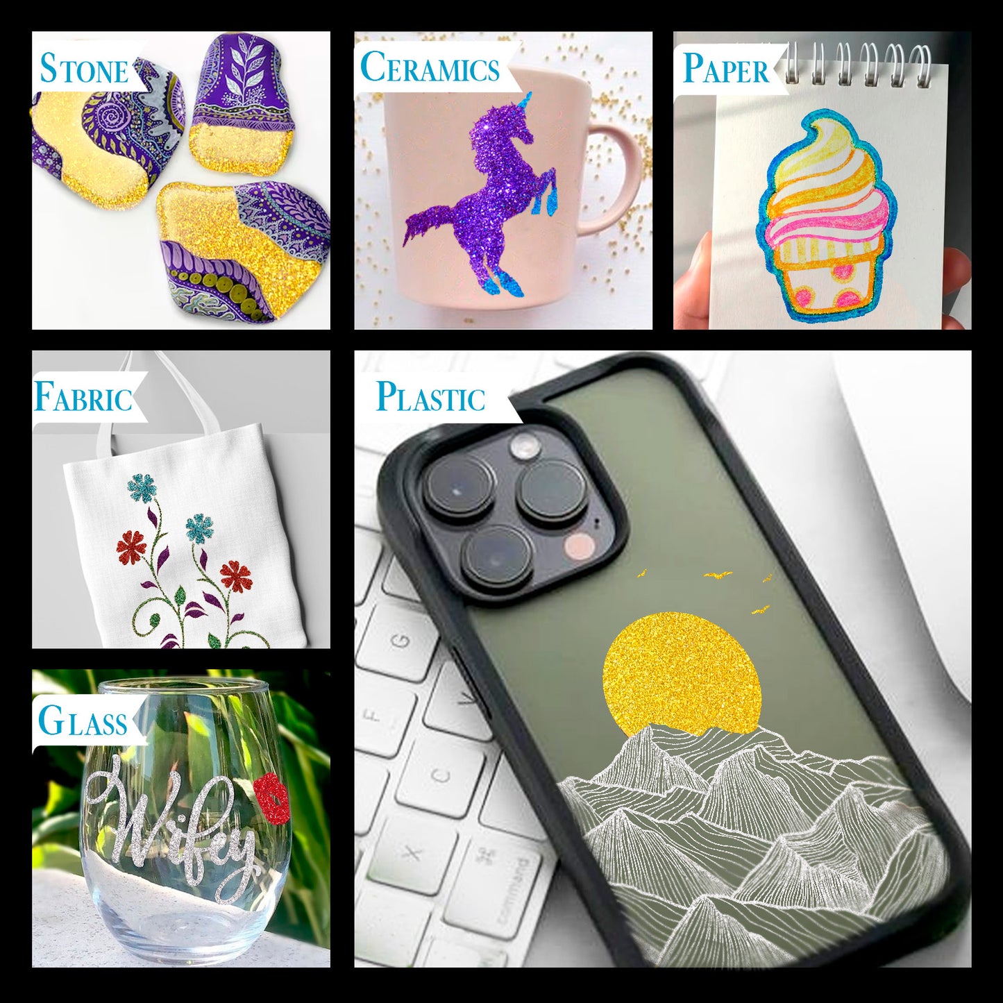 8 Rotuladores Purpurina Para Manualidades, Pintar Piedras, Madera, Metal, Ceramica
