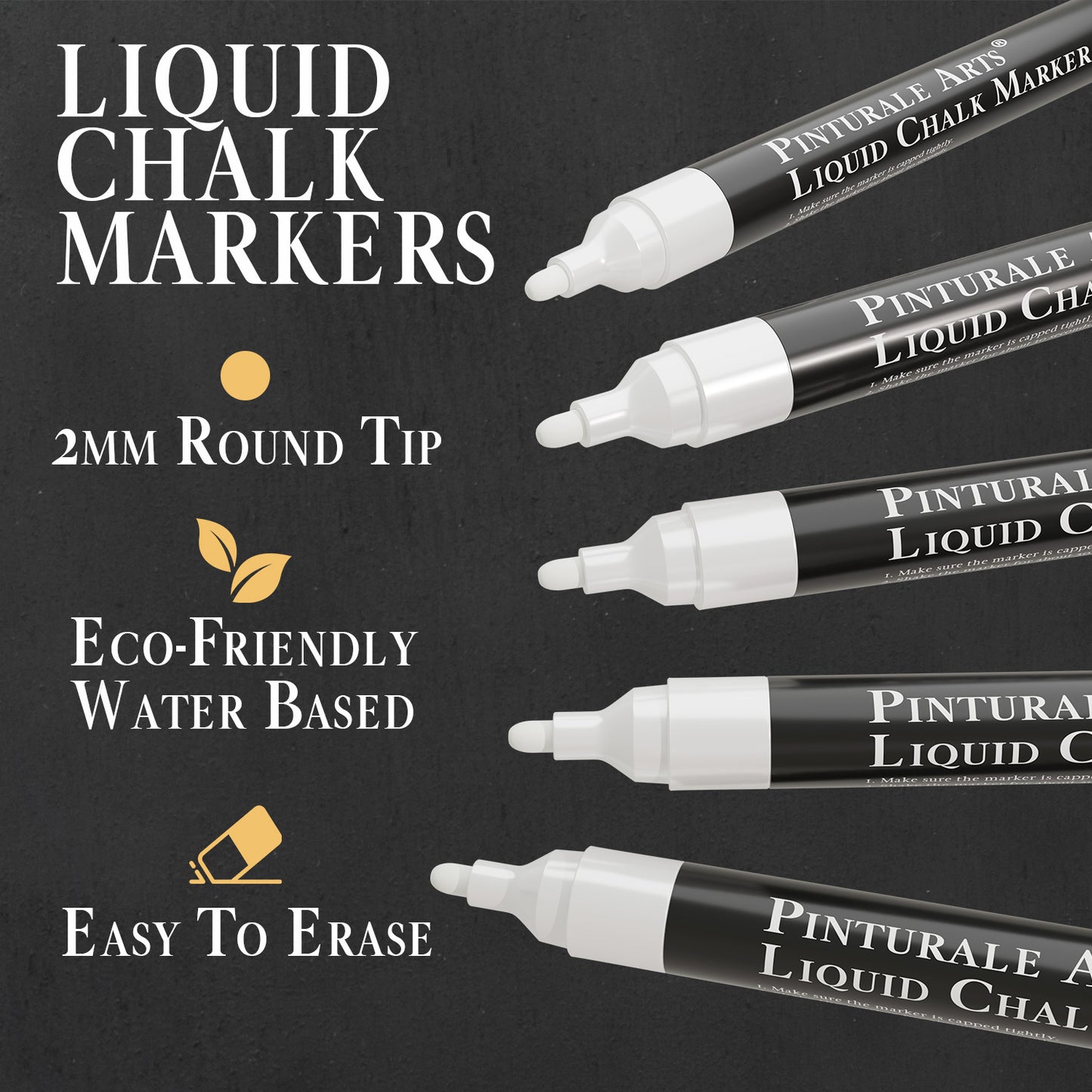 Rotuladores Tiza Liquida Blancos | Set 5 Rotuladores Cristal Borrable | Punta 2mm