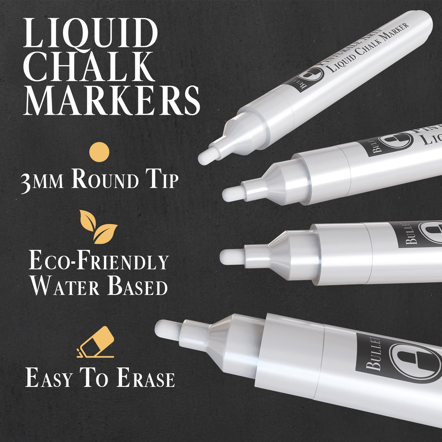 Rotuladores Tiza Cristal Borrable | Set 4 Rotuladores Tiza Liquida Blancos | Punta 3mm