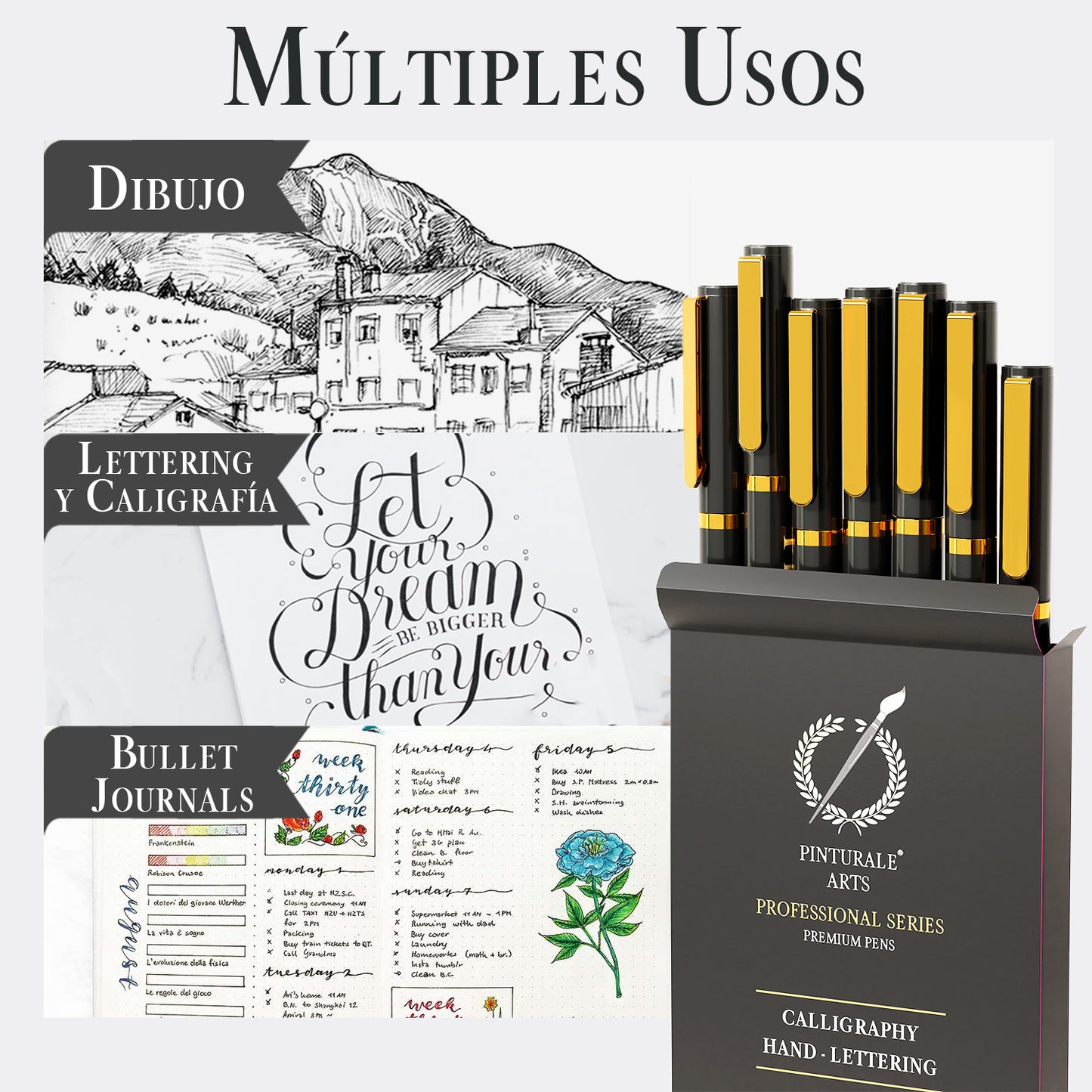 Set 7 Rotuladores Profesionales Para Dibujo, Lettering y Caligrafía