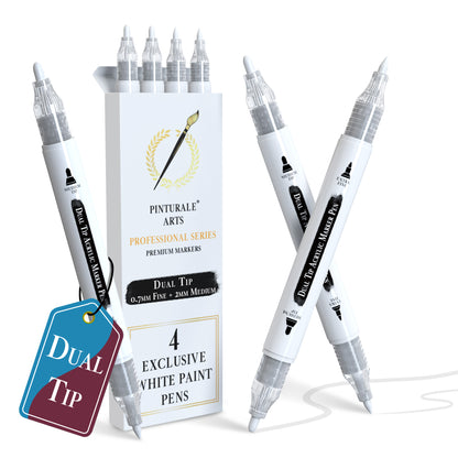 Set 4 Rotuladores Acrilicos Blancos | Doble Punta (0,7mm y 3mm)