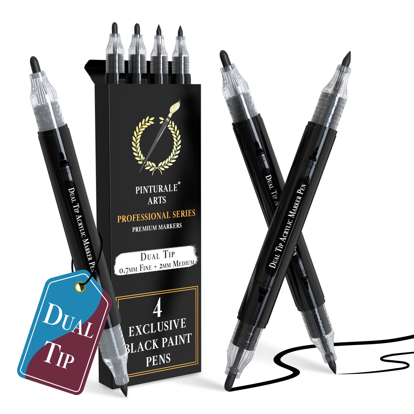 Set 4 Rotuladores Acrilicos Negros | Doble Punta (0,7mm y 3mm)