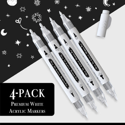 Set 4 Rotuladores Acrilicos Blancos | Doble Punta (0,7mm y 3mm)
