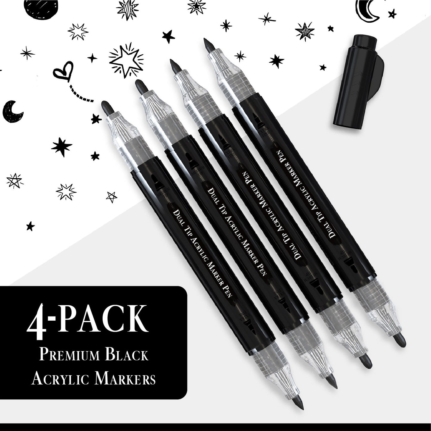 Set 4 Rotuladores Acrilicos Negros | Doble Punta (0,7mm y 3mm)