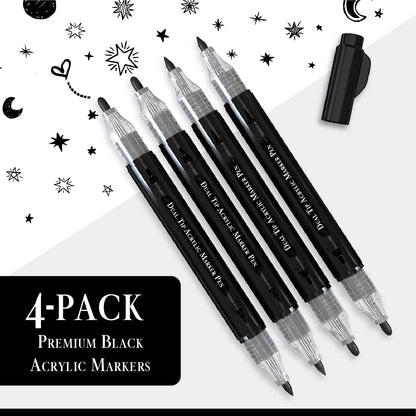 Set 4 Rotuladores Acrilicos Negros | Doble Punta (0,7mm y 3mm)