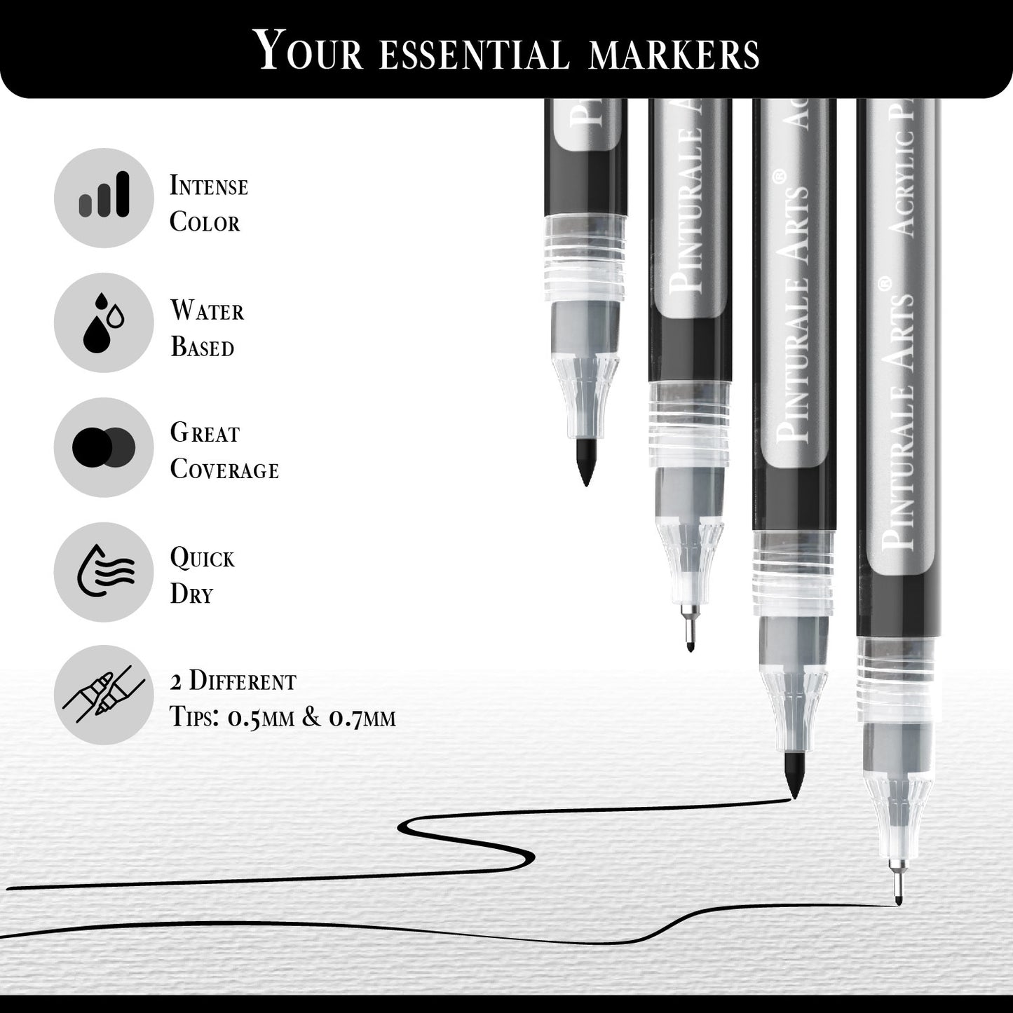 Set 4 Rotuladores Acrilicos Negros | Punta Extrafina (0,7mm y 0,5mm)