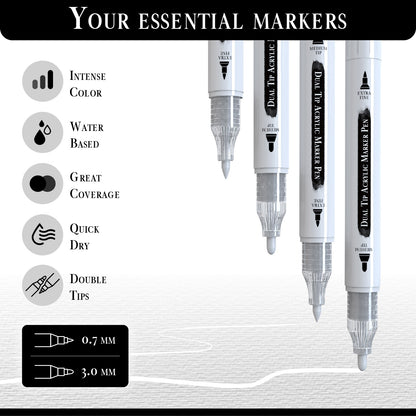 Set 4 Rotuladores Acrilicos Blancos | Doble Punta (0,7mm y 3mm)