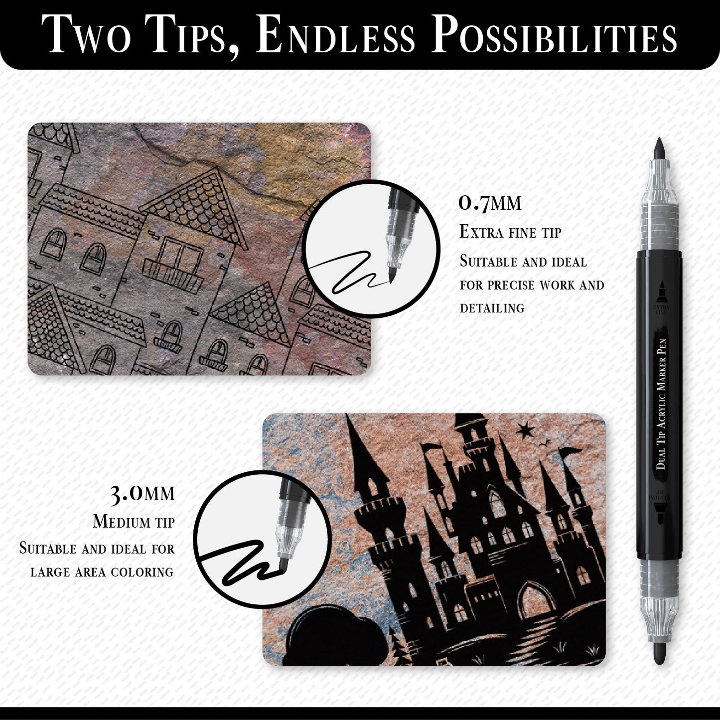 Set 4 Rotuladores Acrilicos Negros | Doble Punta (0,7mm y 3mm)